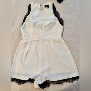Topshop White Romper with Black Lace Trim